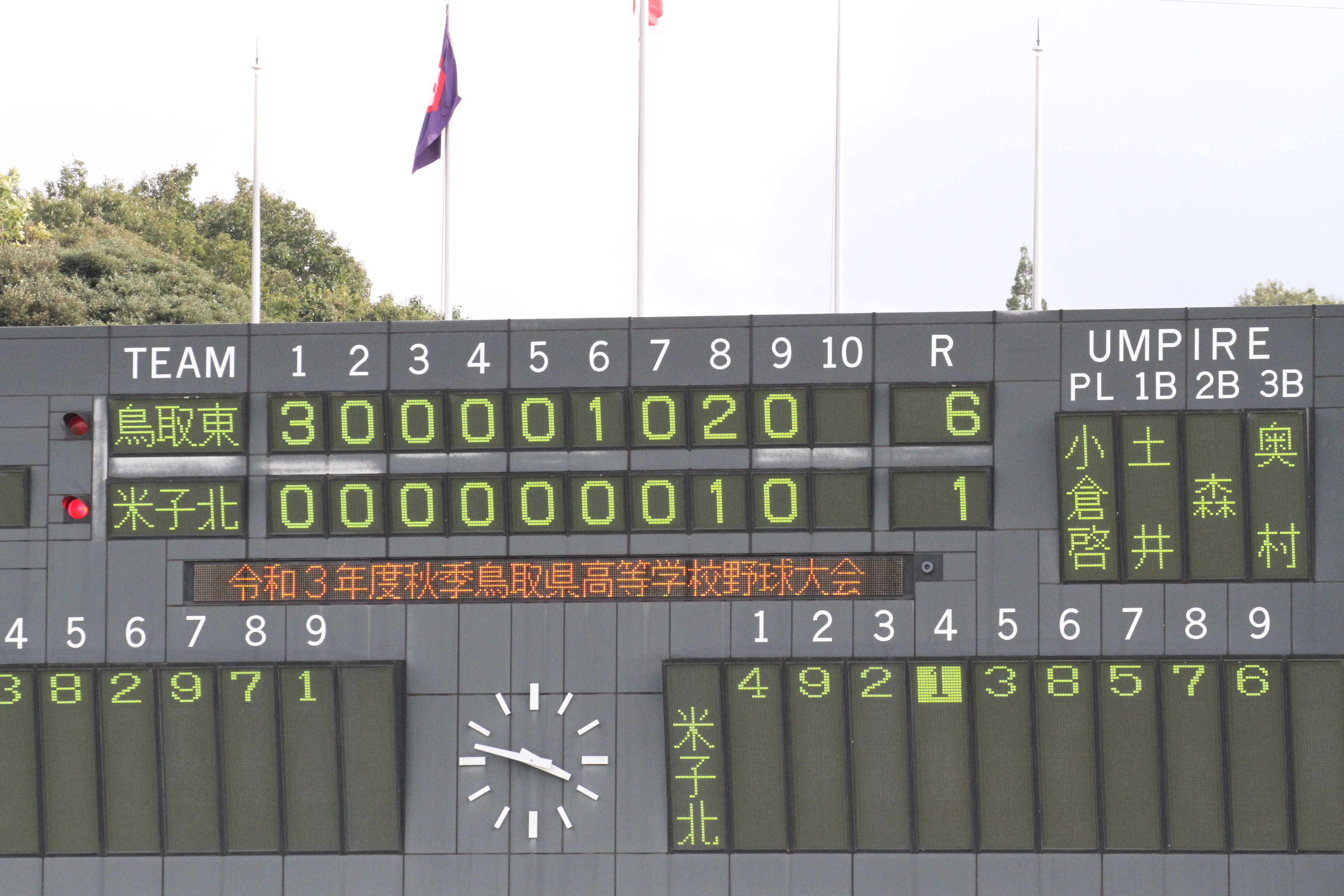 令和３年 秋季鳥取県高校野球大会 準々決勝 敗退